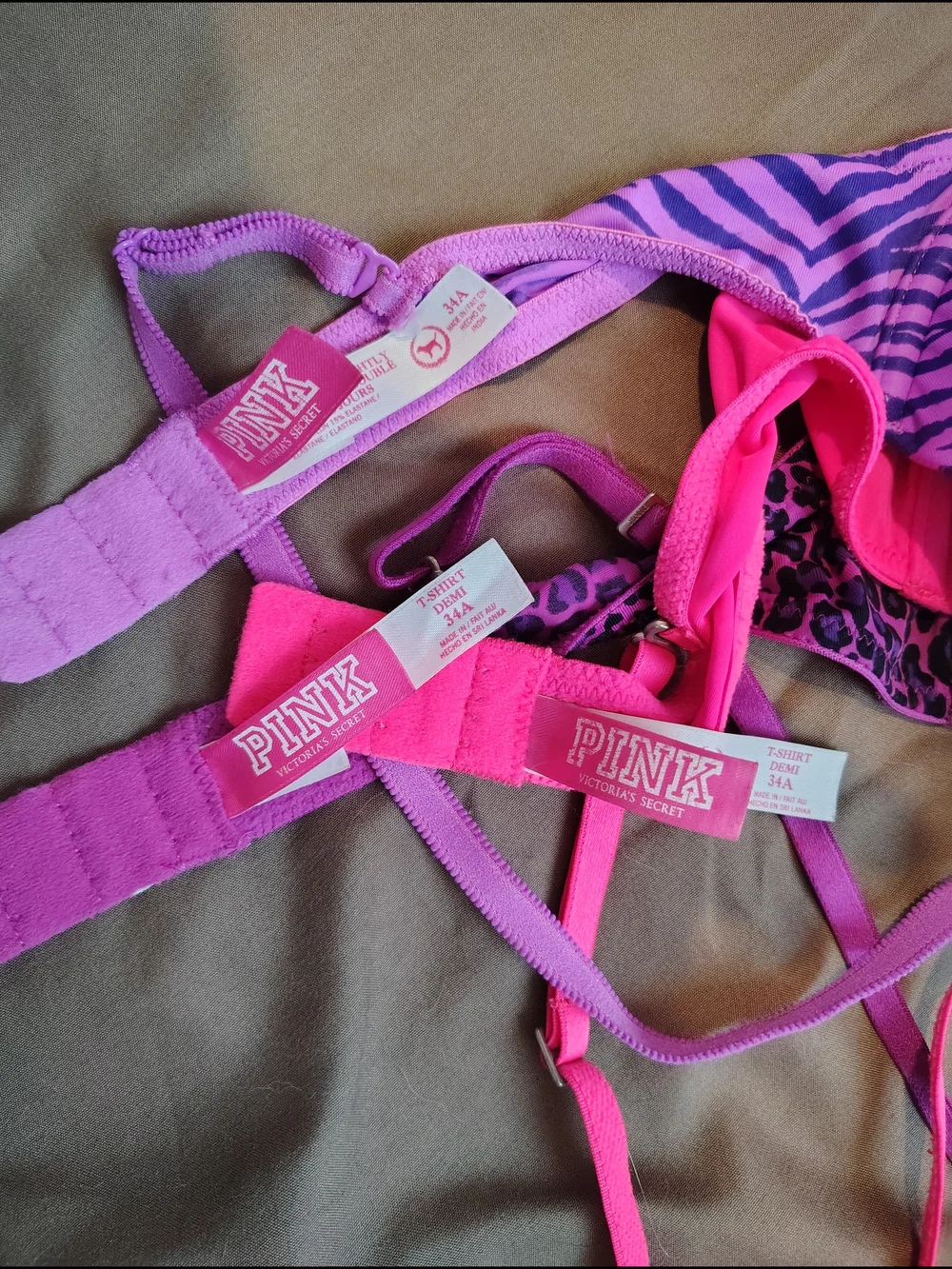 Victoria's Secret PINK Hot Pink & Purple Animal-Print Bra (3 Pack)